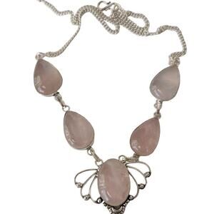 Elegant Rose Quartz Necklace - Sterling Silver Statement Jewelry